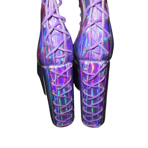 Frankie Hsu Purple Hologram Oil Slick Platform lace Boots Patent vegan leather - Picture 8 of 14
